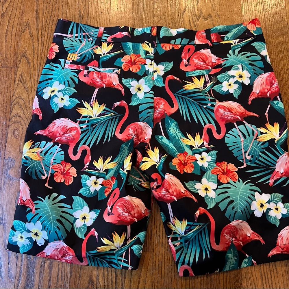 Loudmouth Flamingo Bay Tropical Stretch Tech Bright Men’s Golf Shorts Size 40 - Picture 2 of 3
